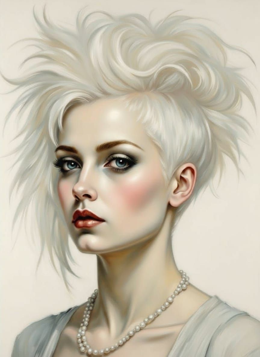 Punk Woman with Pearl Necklace in Neo-Classical Style