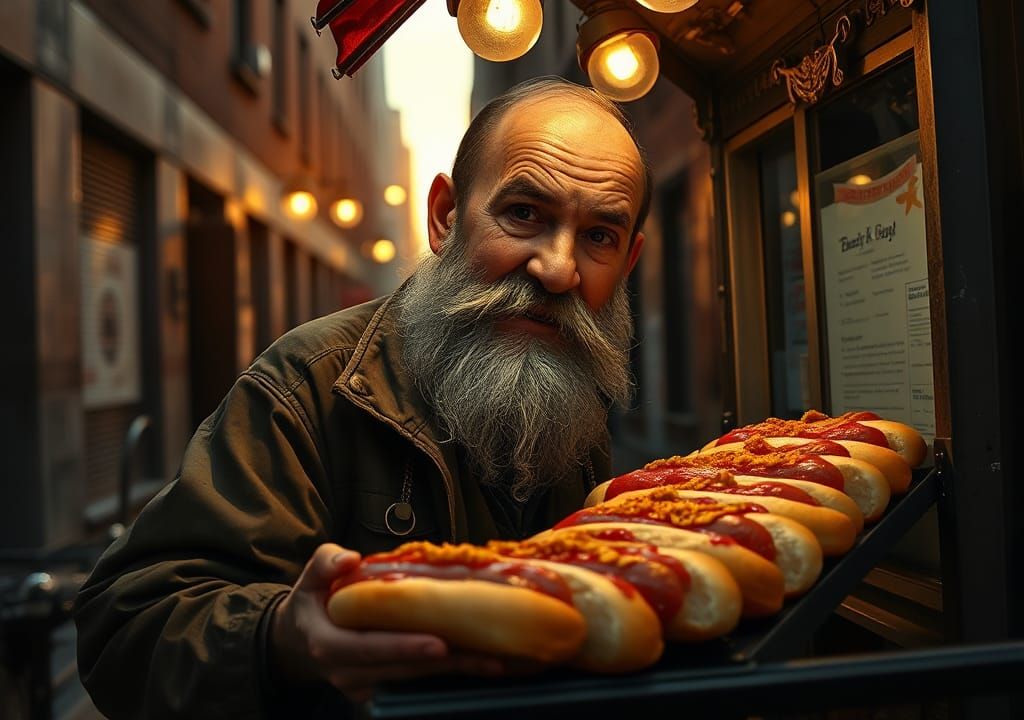 Bratwurst Vendor in New York Alleyway