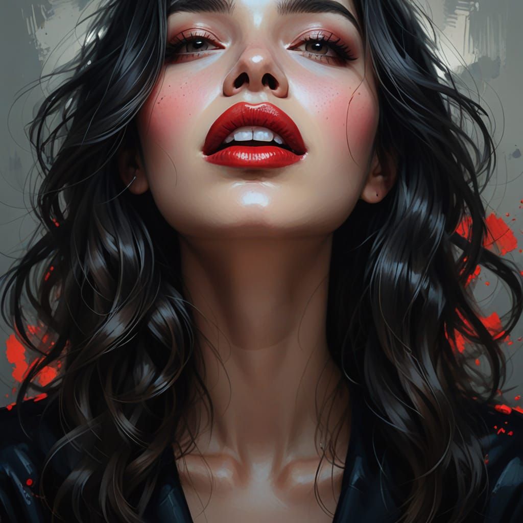 Realistic Anime Portrait of Woman With Red Lips
