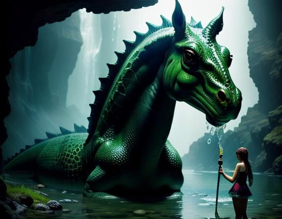 Aquamancer and Kelpie in Hyperrealistic Style