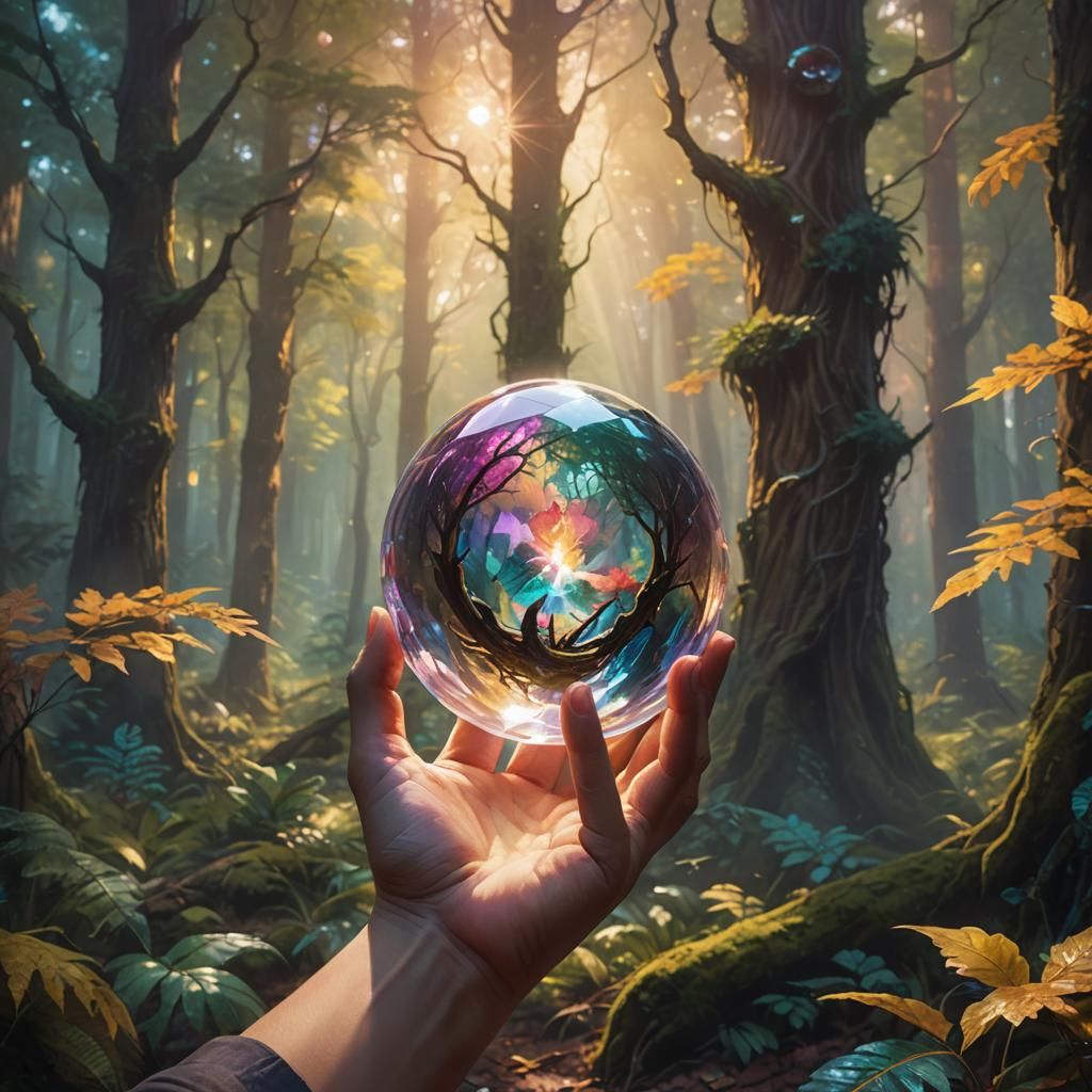 Magical Being in Forest with Crystal Orb