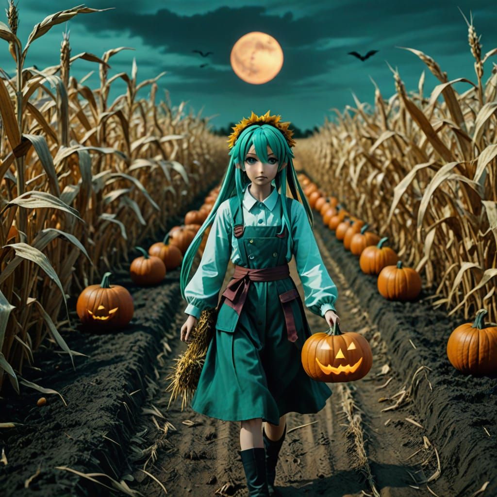 Hatsune Miku Horror Farmer in Haunted Cornfield