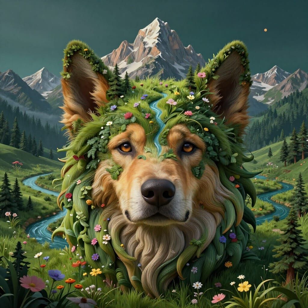 Dog Head Landscape Fantasy Art