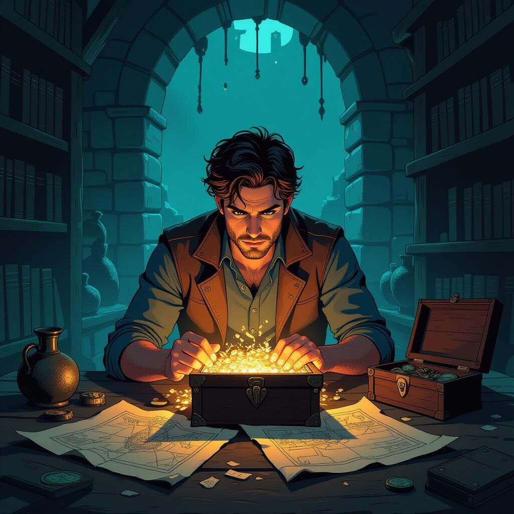 Treasure Discovery in Comic Book Style