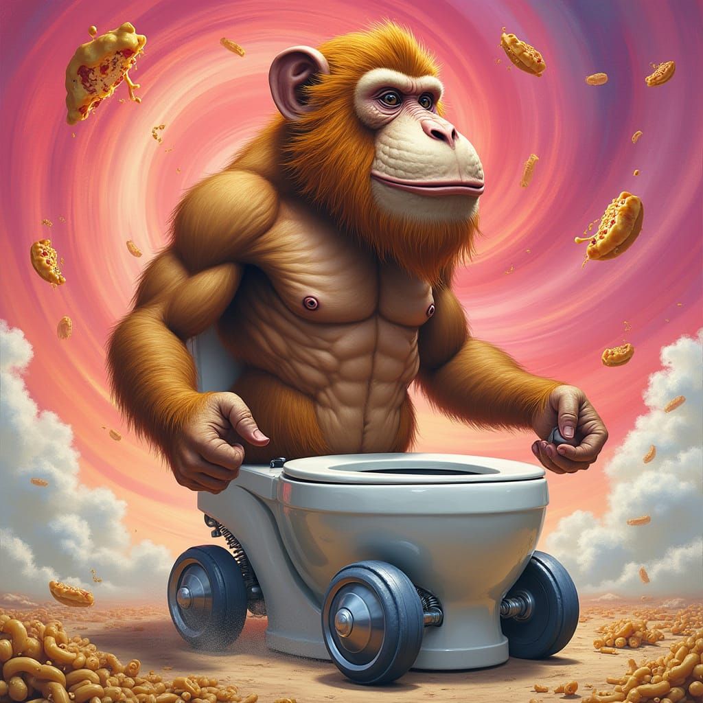 Regal Proboscis Monkey with Toilet Throne in Neon Dreamscape
