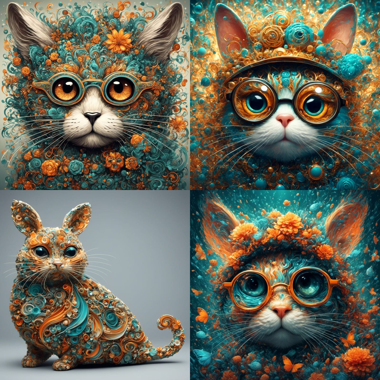 Surreal Fusion: Cat, Bunny, Turtle, Guinea Pig