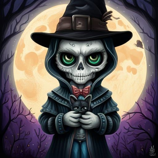 Cute Skeleton Creature with Toy Cat in 3D Art