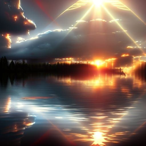 Fisherman Boat on Lake at Sunrise: Digital Matte Painting