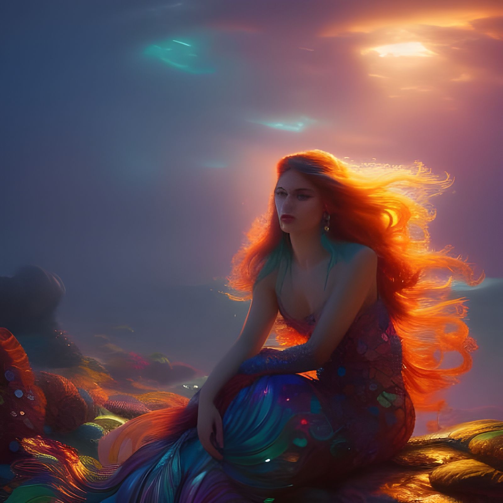 Enchanting Mermaid Portrait with Glistening Scales