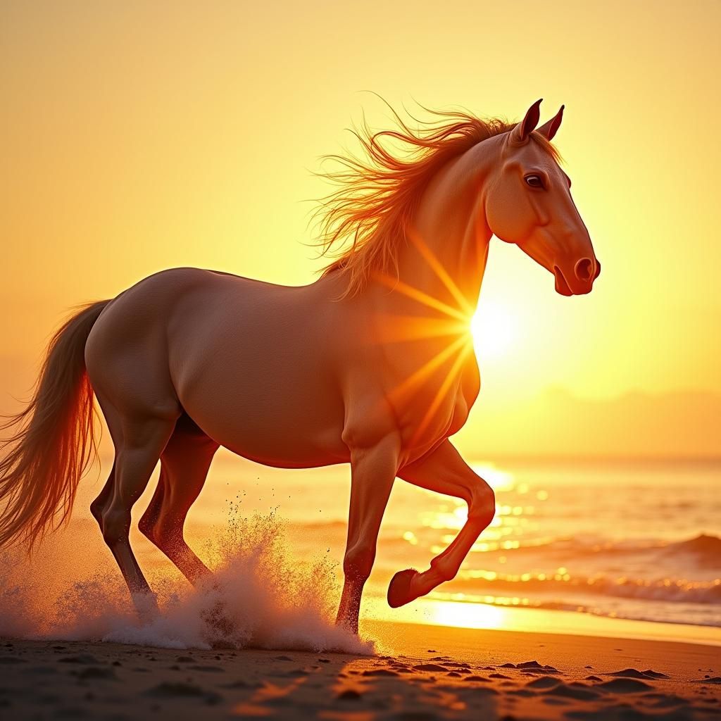 Horse Silhouette at Sunset in Double Exposure Style