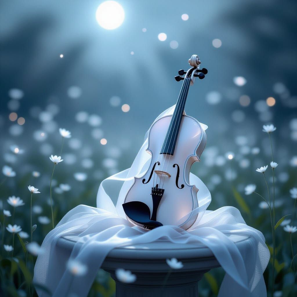 Ethereal Mist Violin in Moonlit Meadow