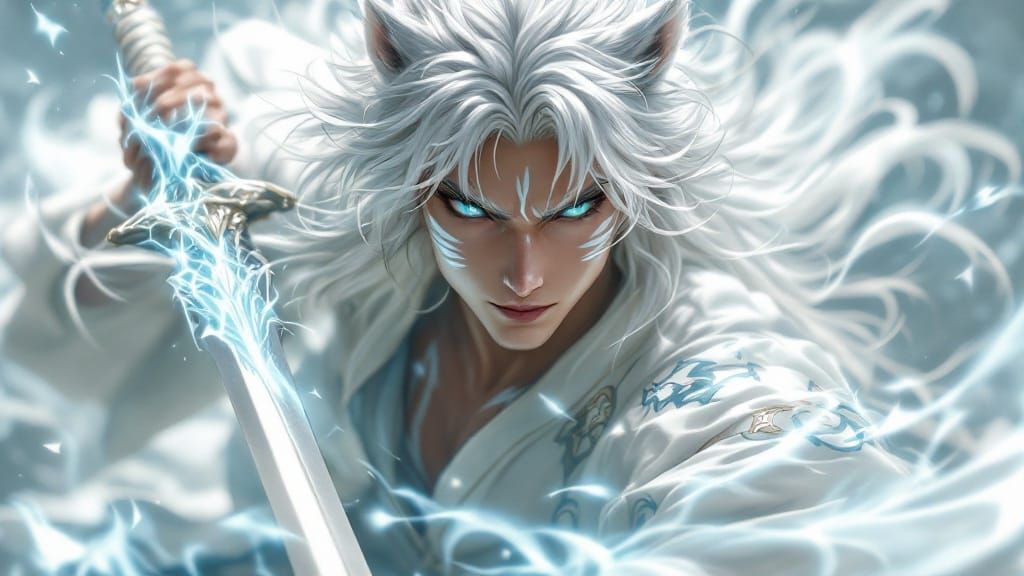 Inuyasha as White Tiger Demon in Anime-Inspired Art