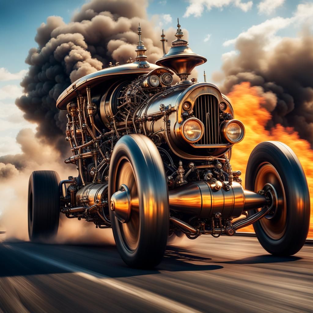 Steampunk Dragster in a Frantic Race