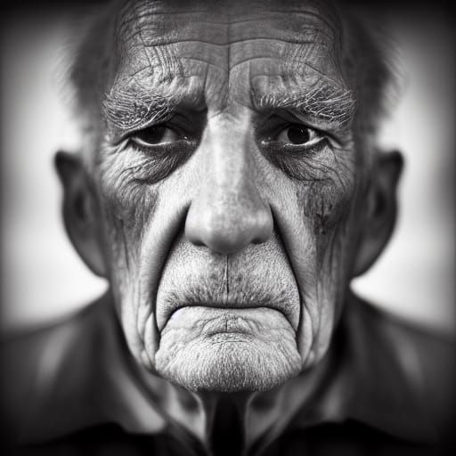 Poignant Portrait of a Wrinkled, Sad Old Man