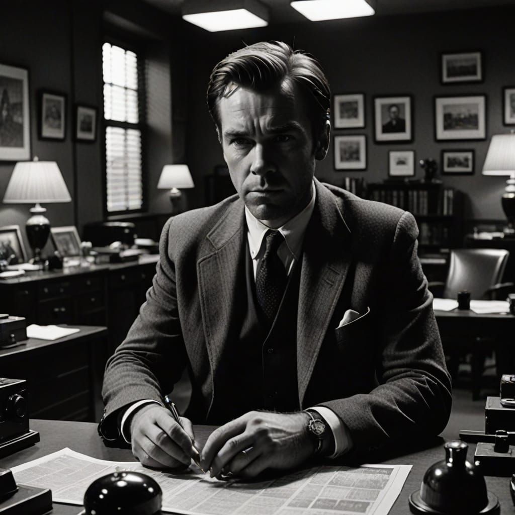 Ewan McGregor as Moody Film Noir Detective in Smoky Office