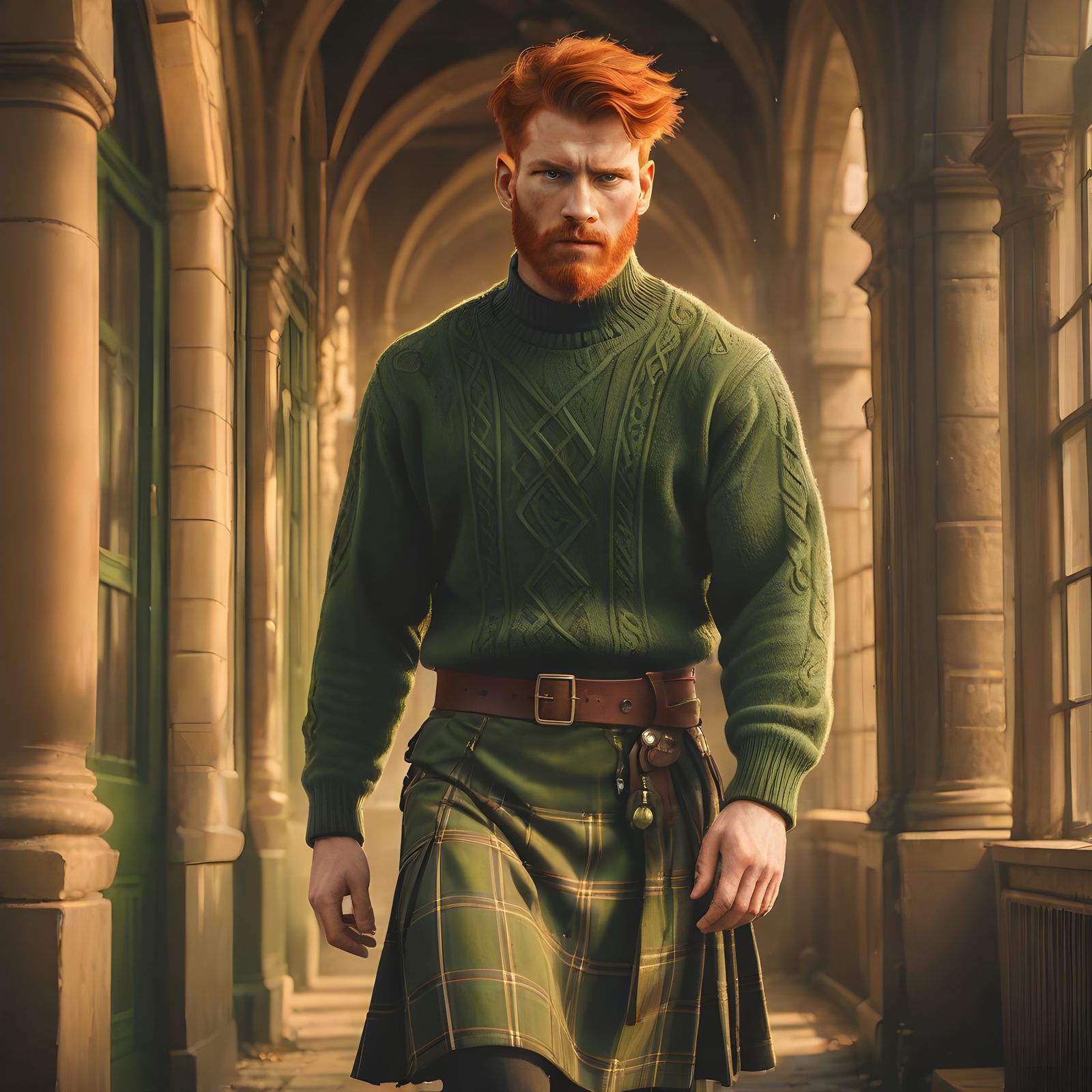 Red-Haired Athletic Man in Mysterious Kilted Enchantment