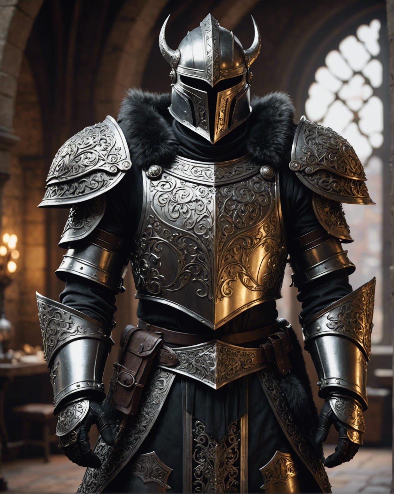 Detailed Fantasy Armor on Stand in Medieval Armory