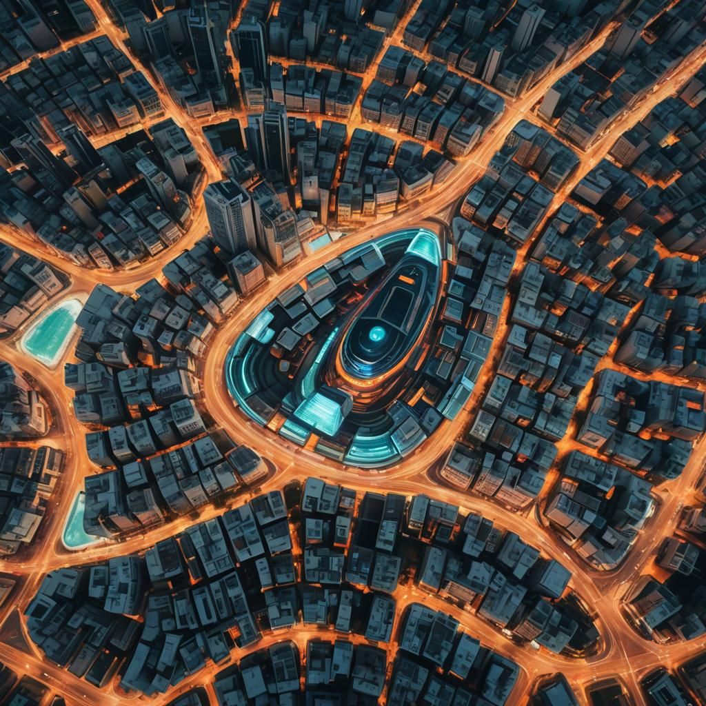 Spaceship Over Tel Aviv: Vibrant Digital Art