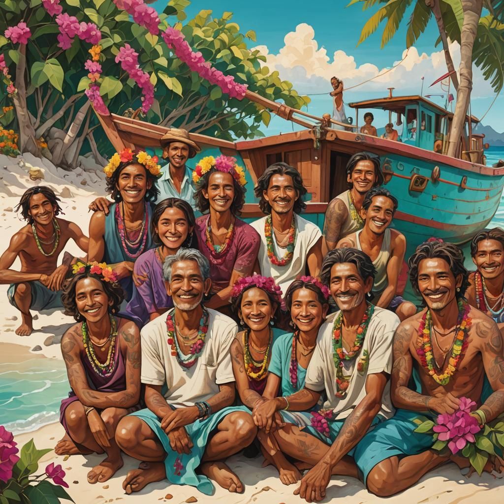 Island Portrait in Naive Art Style