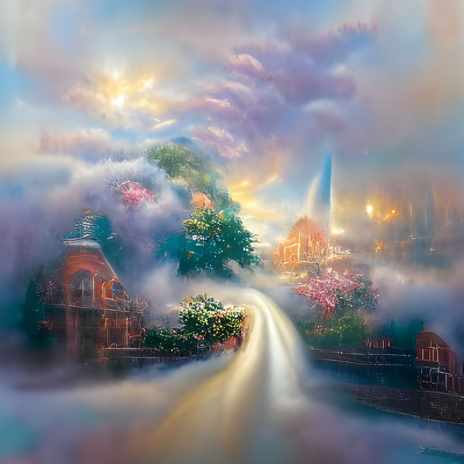 Ethereal Fantasy Landscape in Kinkade Style