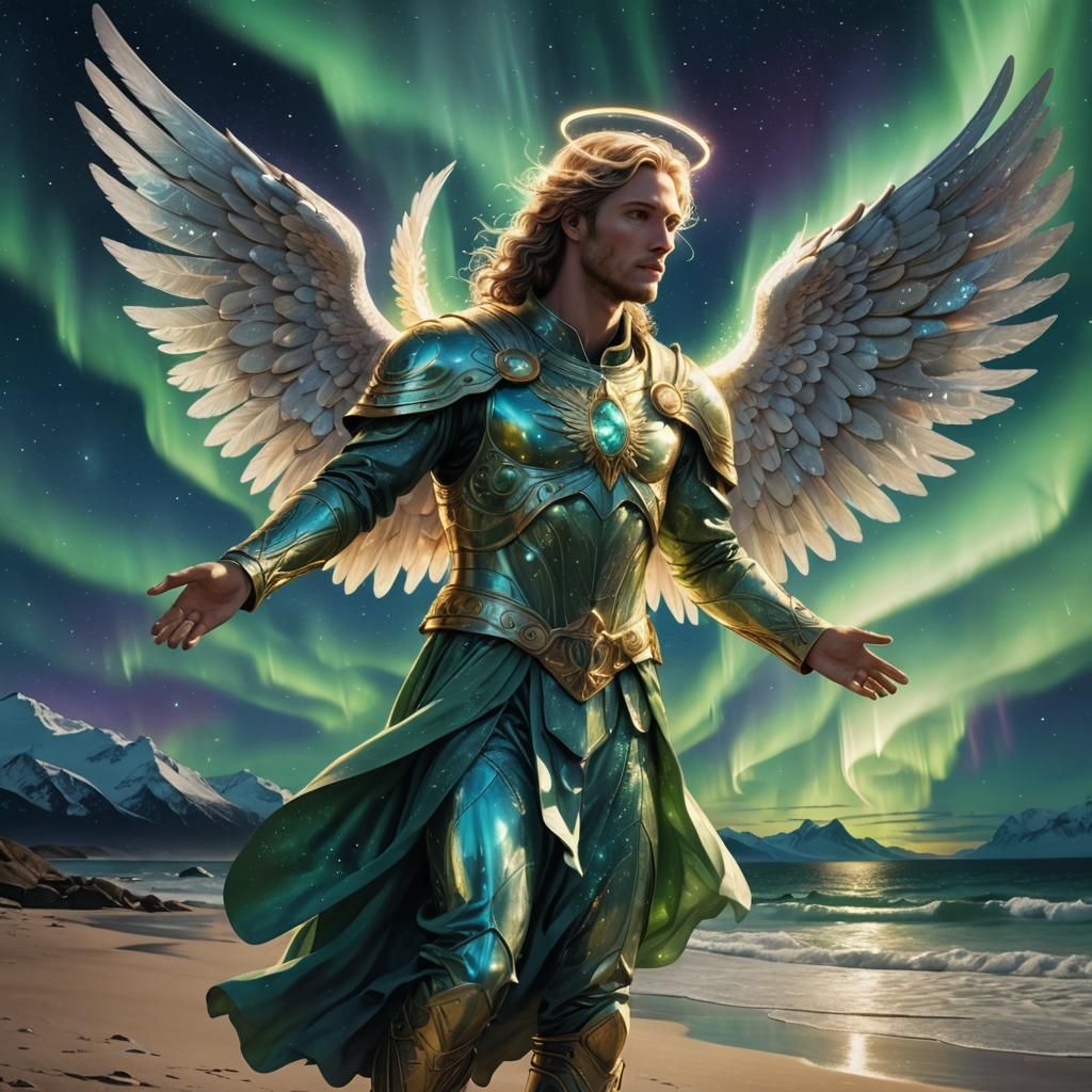 Archangel Gabriel Under Northern Lights, Astral Illustration