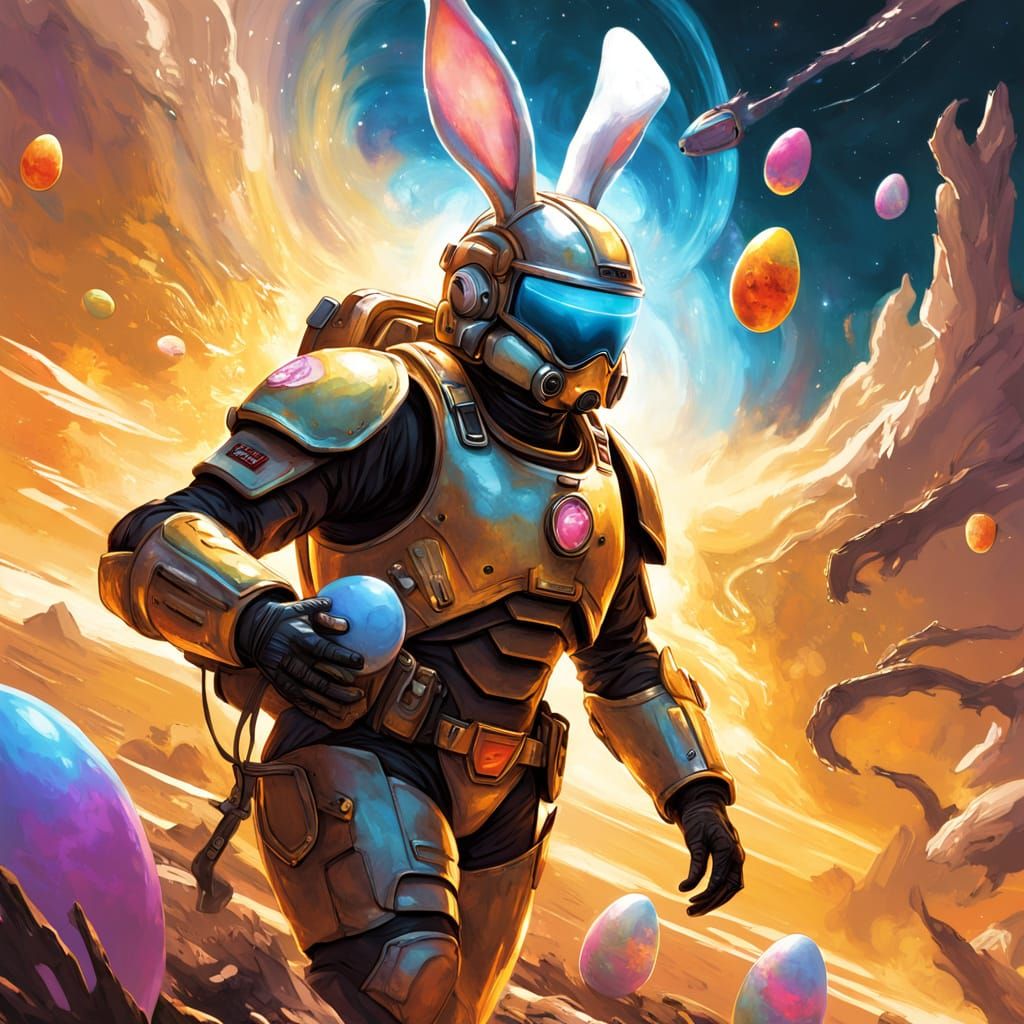 Easter Bunny Space Marine Dives Through Space