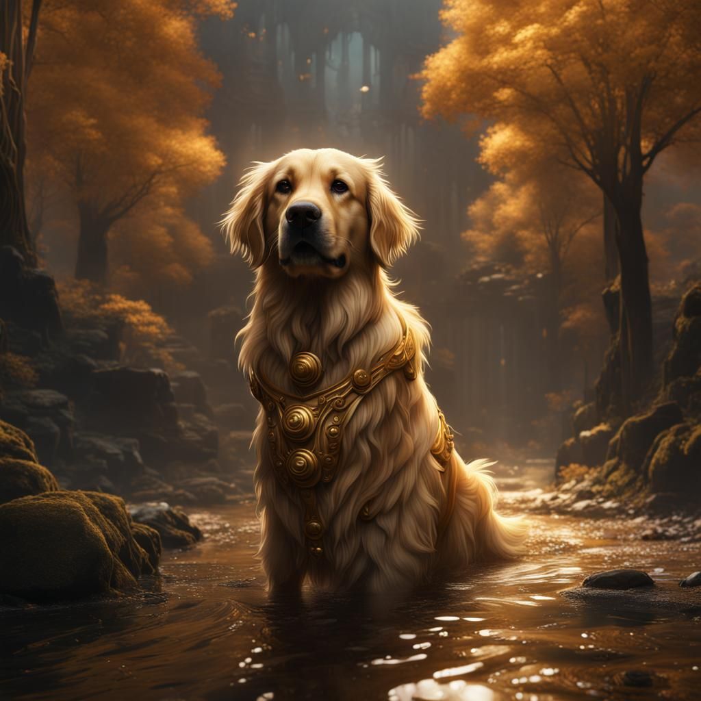 Detailed Golden Retriever Matte Painting