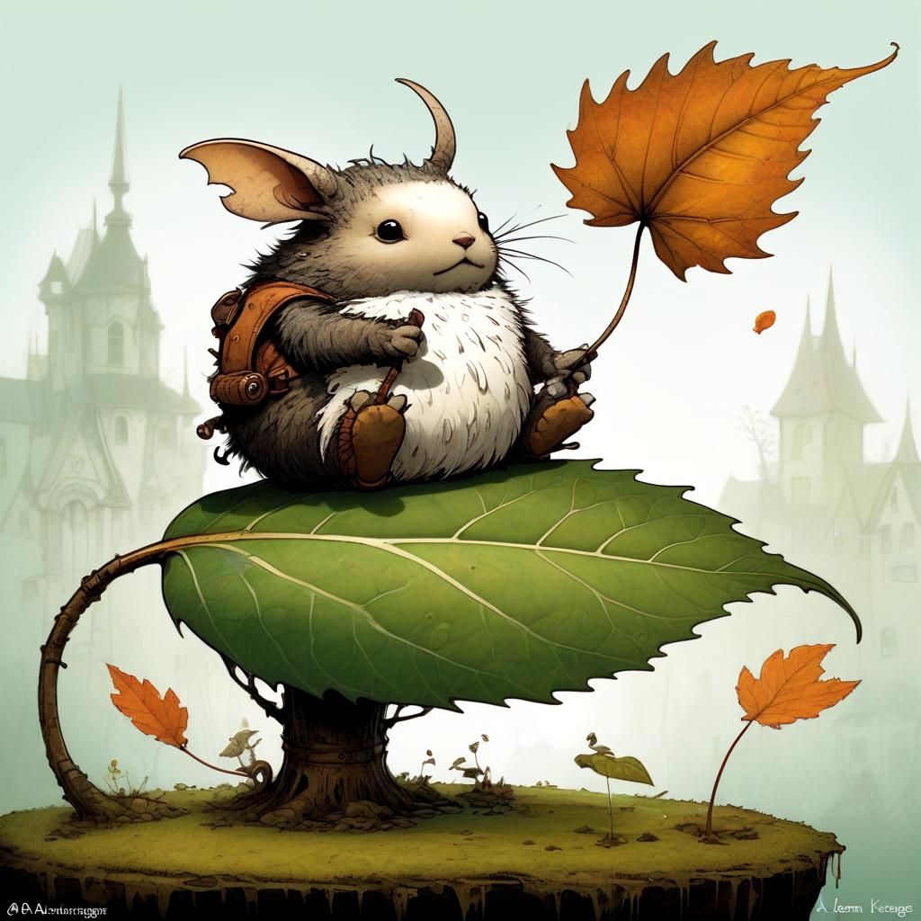 Surreal Fluff on Leaf Illustration