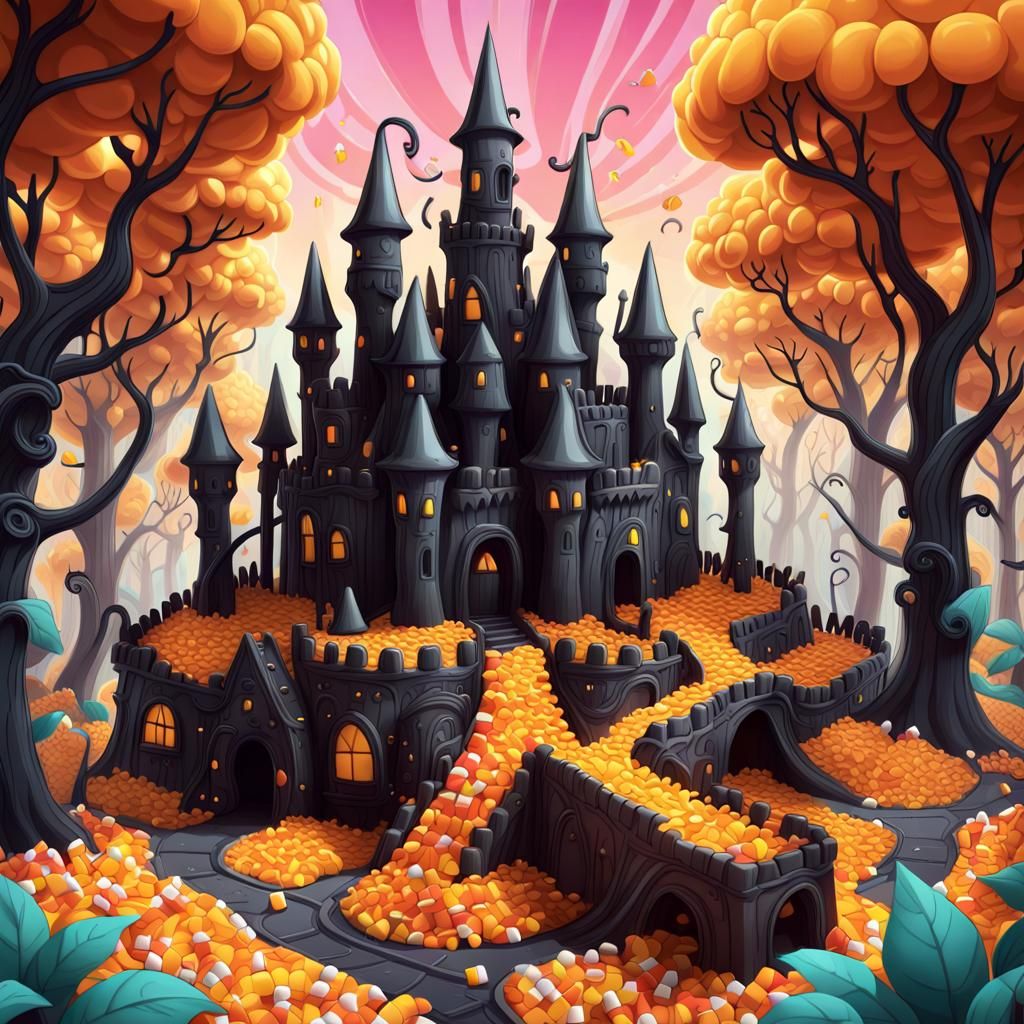 Magical Licorice Citadel in Candy Corn Forest