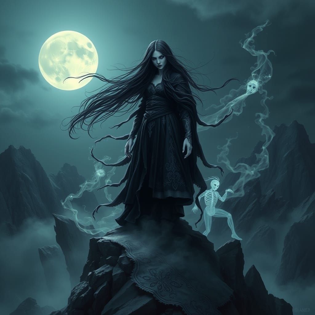 Mystical Queen Reclaims Lost Tears in Dark Fantasy Scene