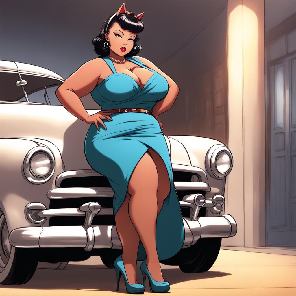 1950s Rockabilly Cat Girl in Anime Style