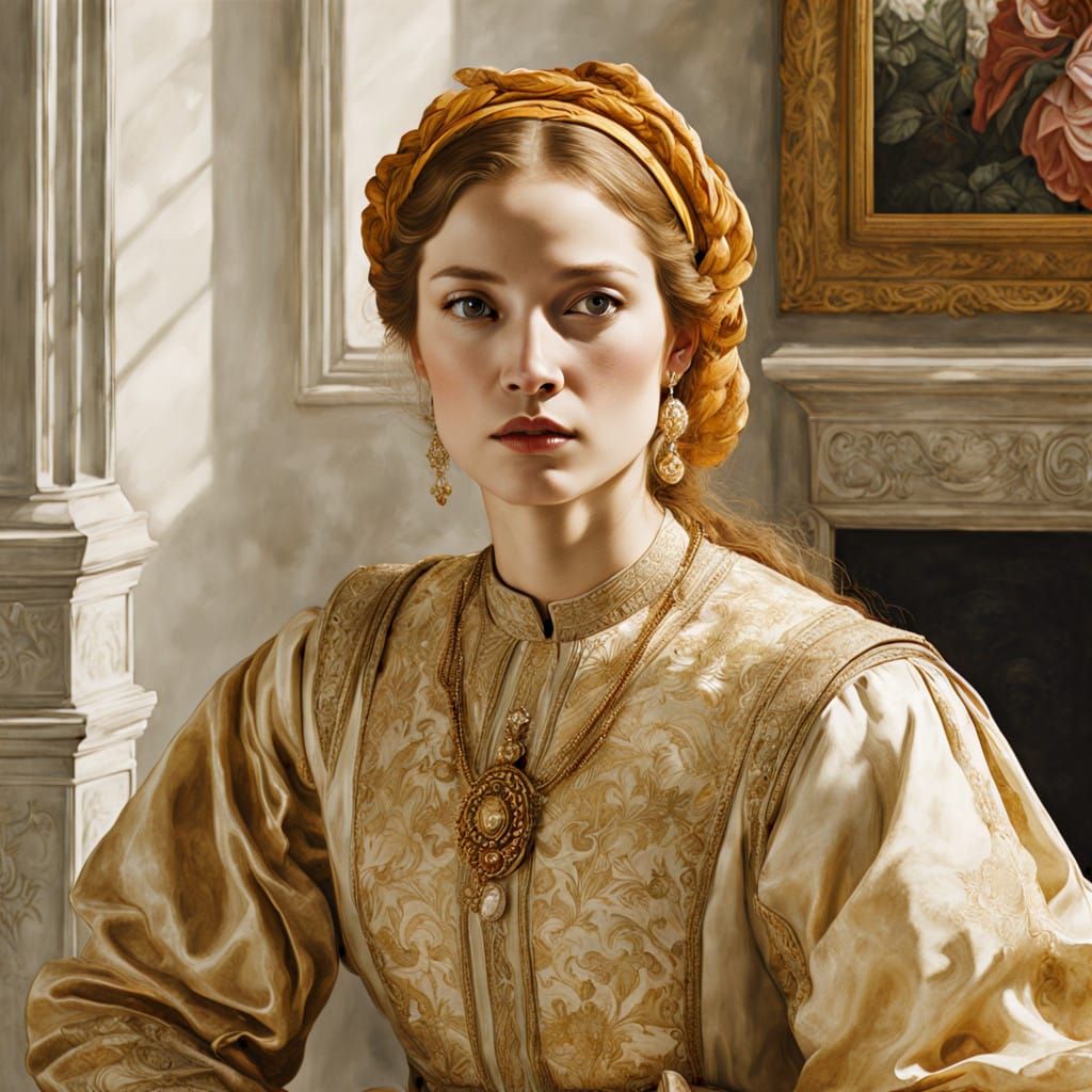 Renaissance Woman Portrait with Golden Light