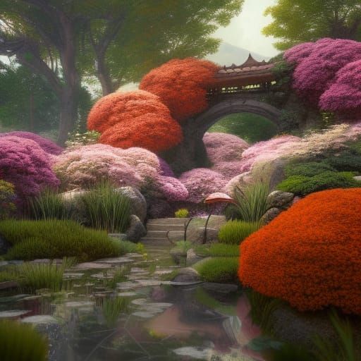 Hyperdetailed Japanese Flower Garden Concept Art