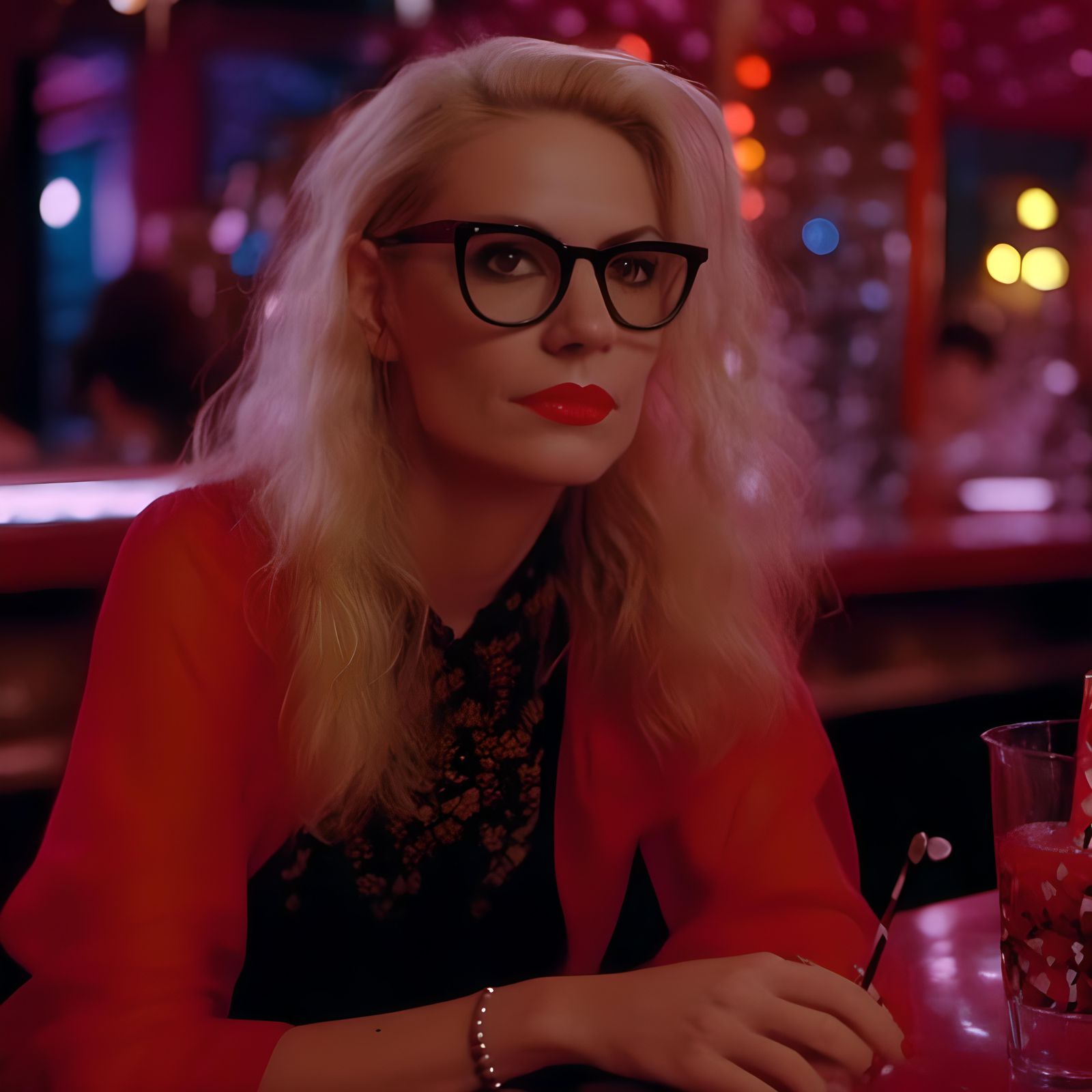 Confident Woman at Bar with Cocktail