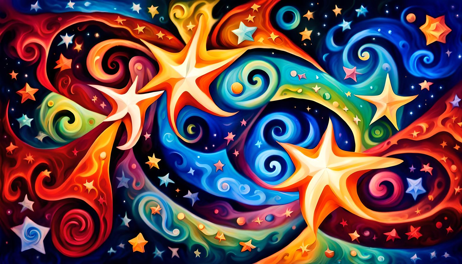 Cosmic Star Dance: Iridescent Impasto Oil Painting