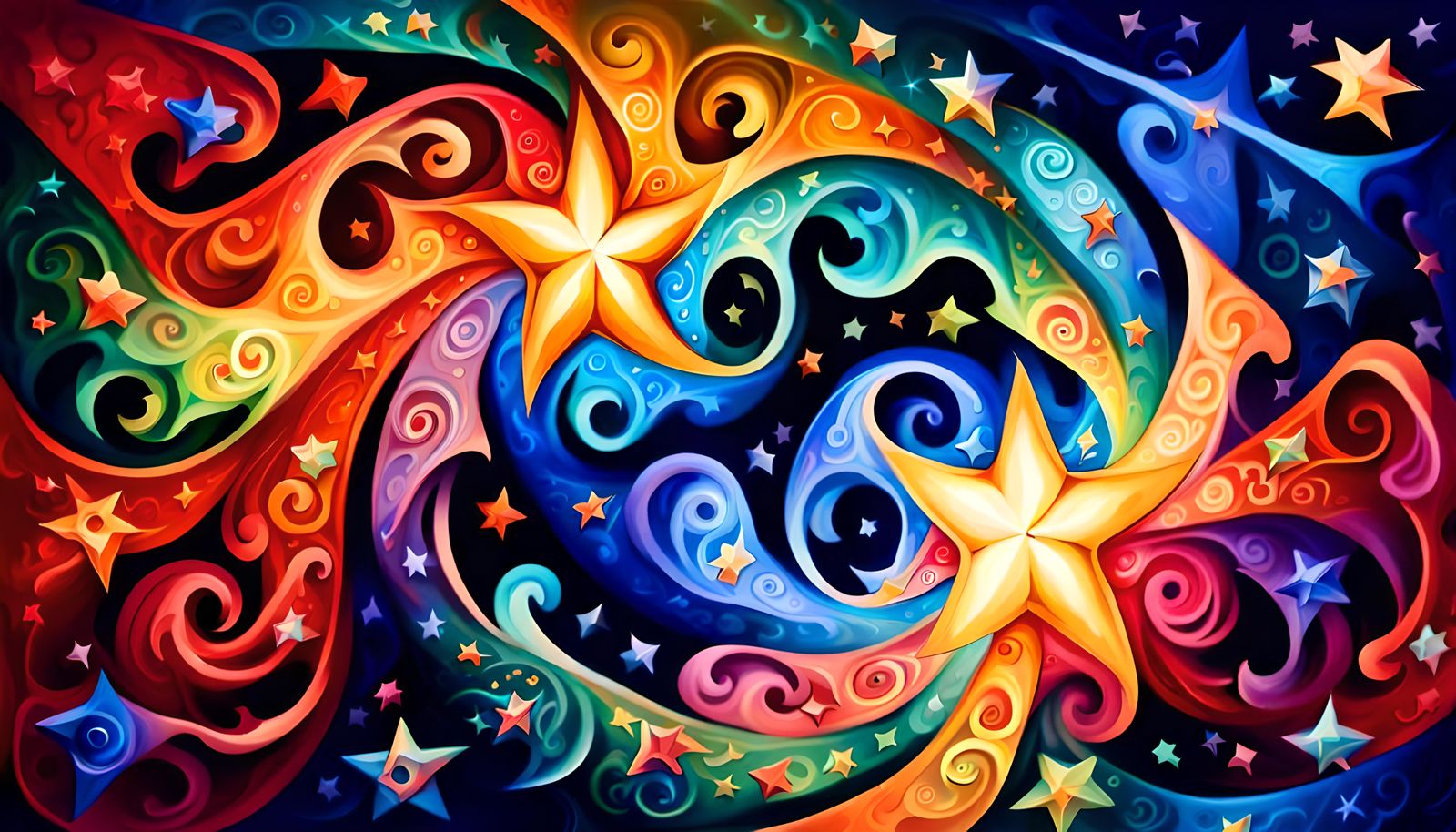 Cosmic Star Dance: Vivid Impasto Oil Painting