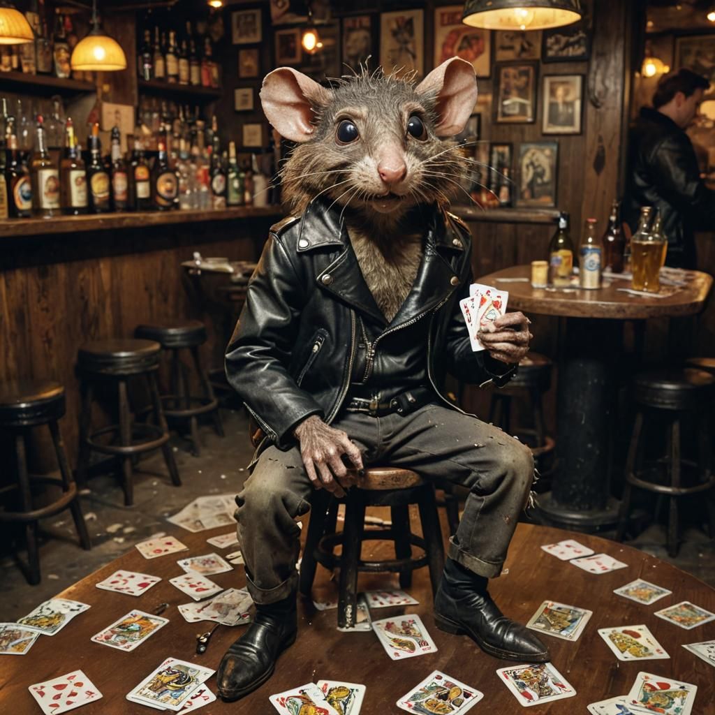 Cartoon Rat Fink at Bar in Comic Book Style
