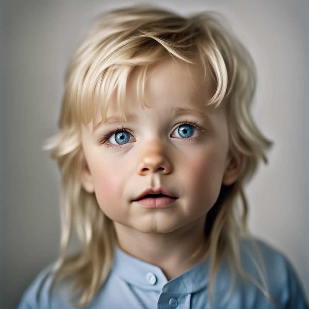 Toddler Boy Portrait with Blonde Hair and Blue Eyes