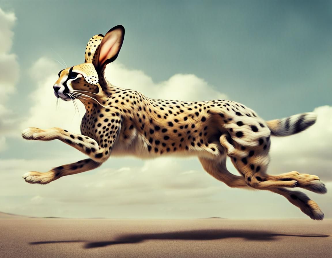 Surreal Rabbit-Cheetah Hybrid Running, Digital Art