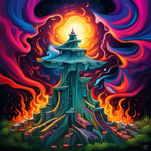 Psychedelic Campfire Graffiti Art in Splash Style