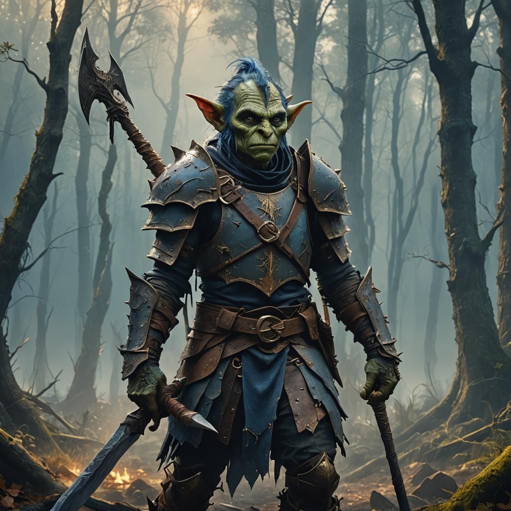 Goblin Warrior Portrait in High-Fantasy Matte Painting