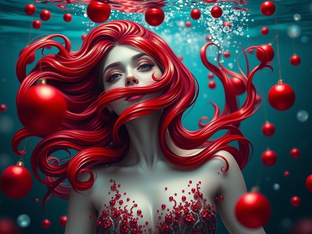 Stunning Red Mermaid in Golden Ratio Digital Art