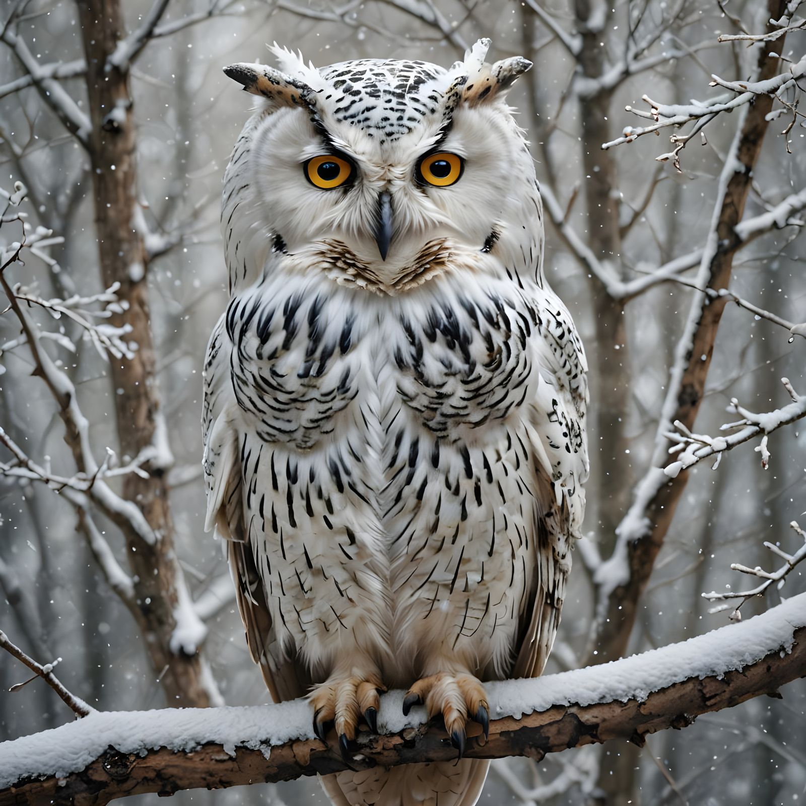 A White Owl in a winter woods