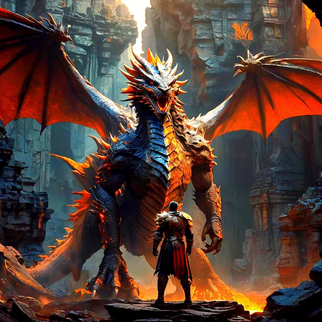 Hero Confronts Dragon: Detailed Fantasy Art