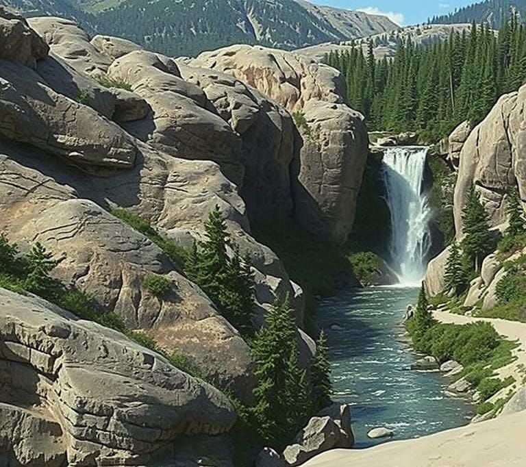 Waterfall Scene in Anime Style, Deep Color