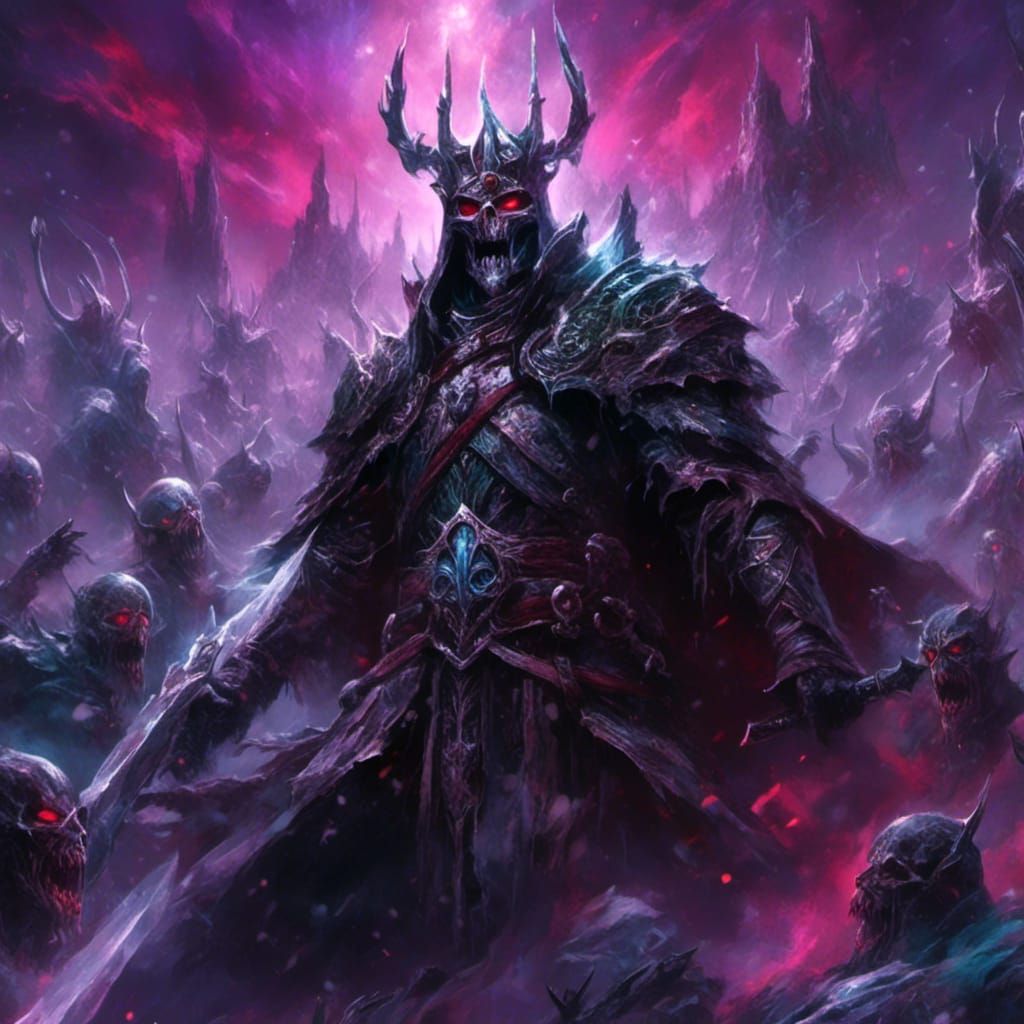 Lich King with Undead Army Under Aurora