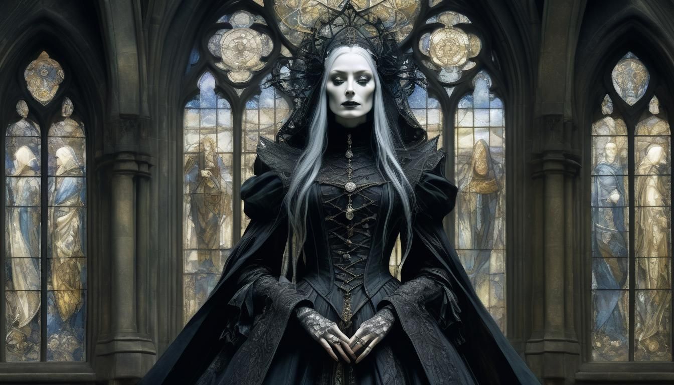 Gothic Figure Portrait with Stained Glass