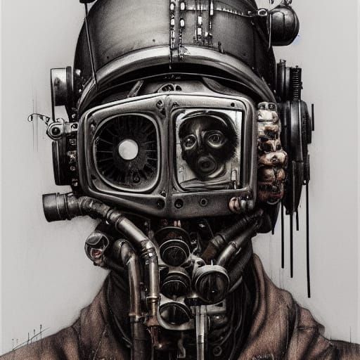 Gimp Mask in Dieselpunk Cyberpunk Surrealism Style