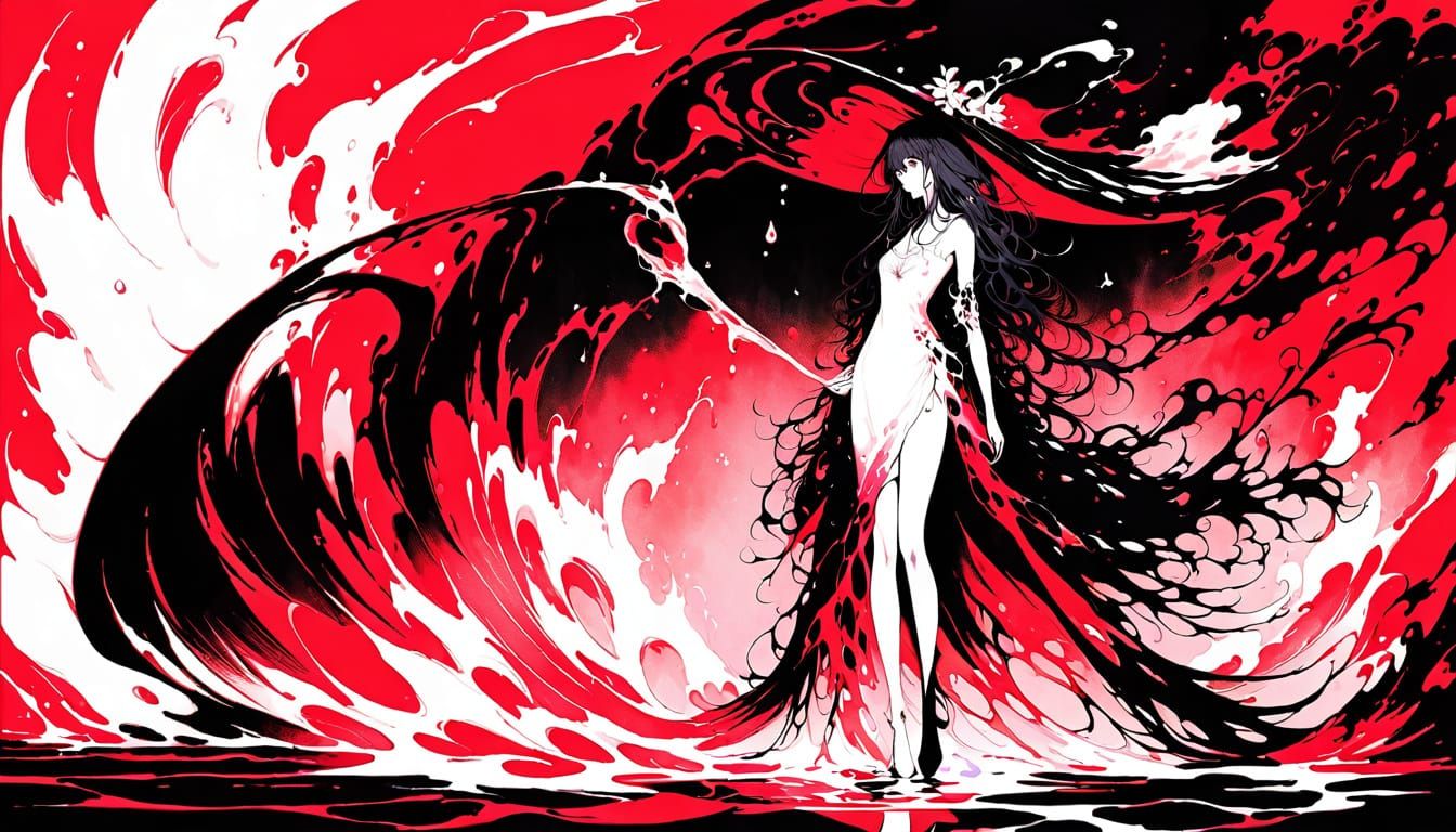 Elegant Woman Dissolving in Fluid Color: Watercolor Art