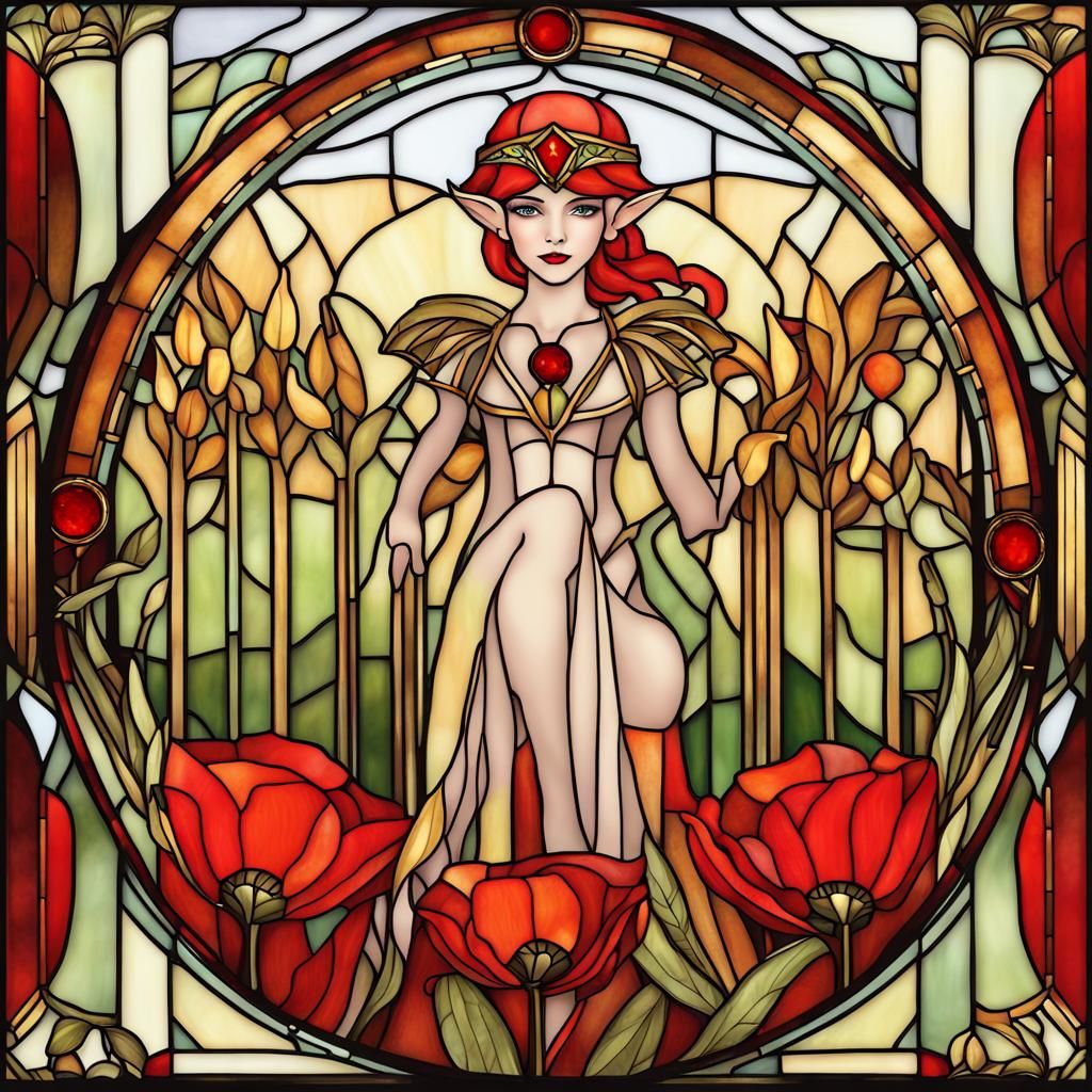 Art Deco Stained Glass Summer Elf Fantasy